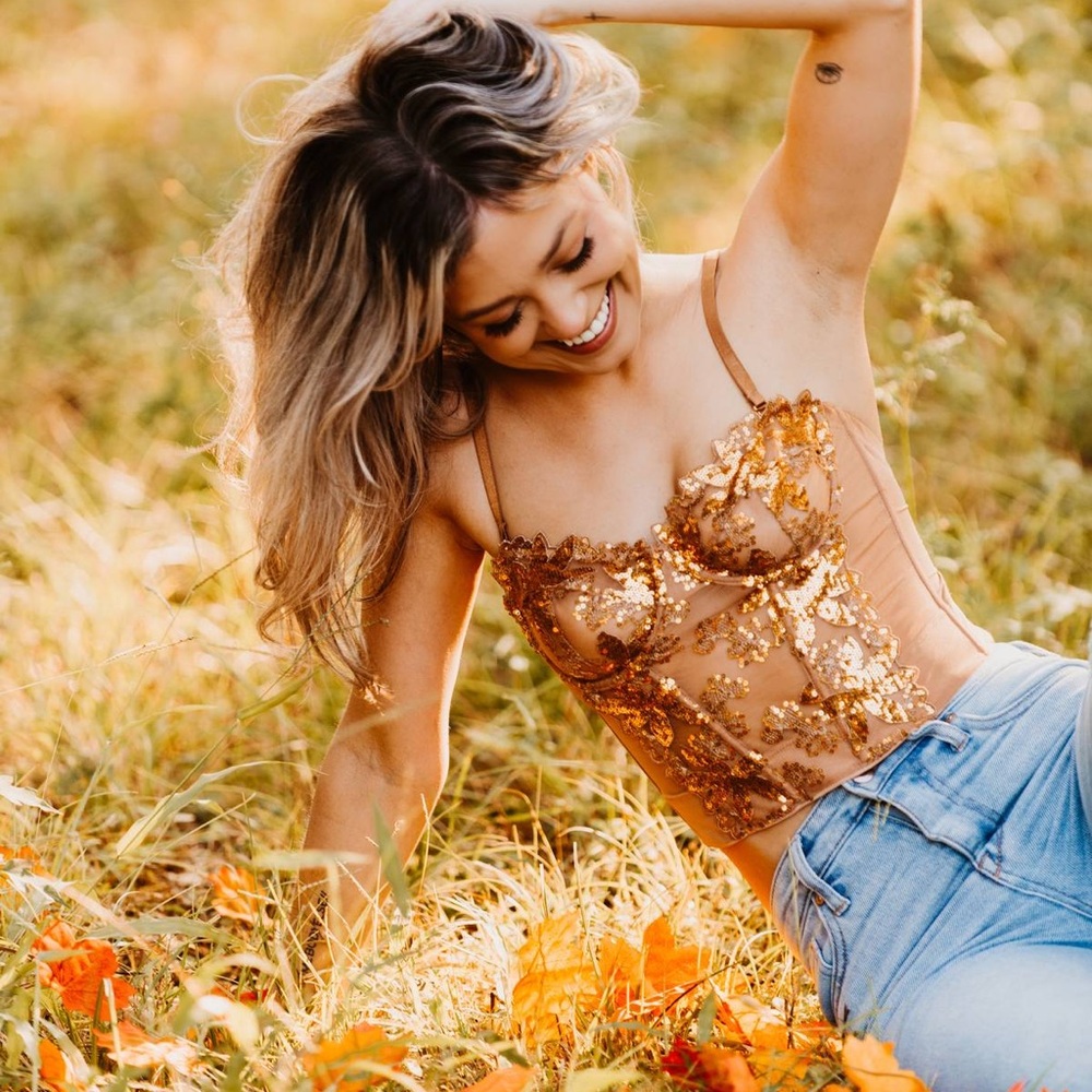 Victoria’s Secret Sequin Gold Bustier Top